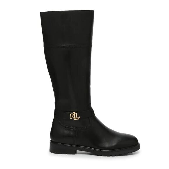 Lauren Ralph Lauren Women Black Leather Brittaney Casual Riding Boots Size 5M - Picture 1 of 9